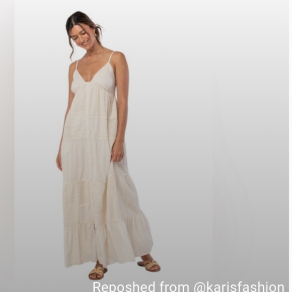 lovestitch Dresses & Skirts - LOVESTITCH  Natural Summer Off White🌴EYELET MAXI Dress, NEW W/TAGS BUTTON FRONT